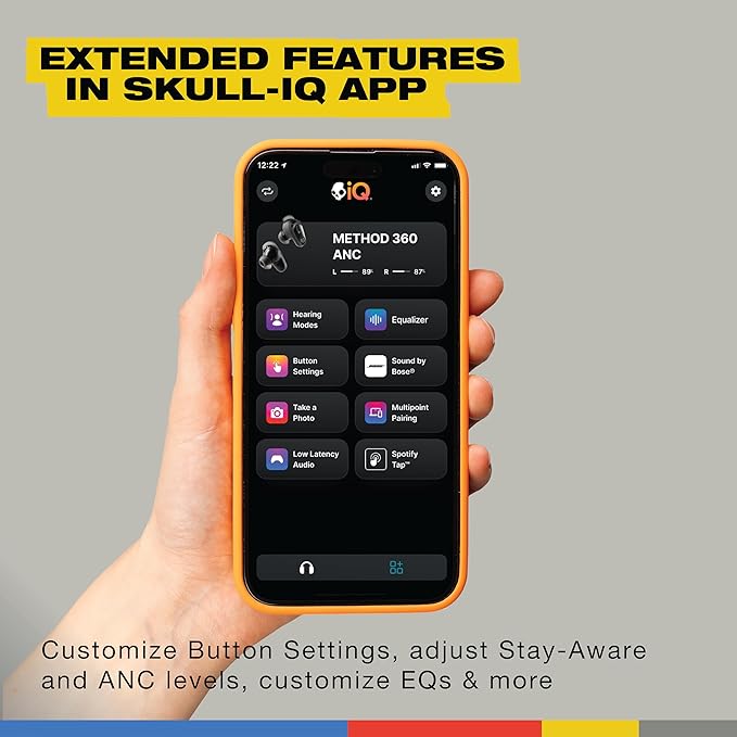 Skullcandy Method 360 ANC Wireless Earbuds, Sound by Bose, Bluetooth Headphones, Premium Noise Cancelling, Up to 40 Hrs Battery, Sweat and Water Resistant, Microphone for iPhone Android - True Black