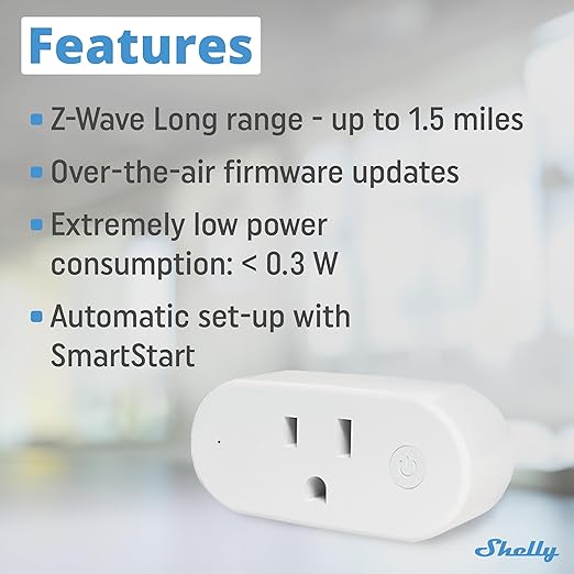 Shelly Wave Plug US LR | Z-Wave Long Range Smart Plug with Power Monitoring 15 A | Home Automation | iOS Android App | Low Power Consumption | Smart Schedules & Scenes | Bulletproof Security (2 Pack)