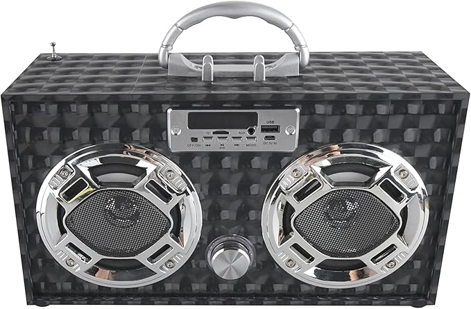 Boombox Speaker with LED Lights – Retro Bluetooth Speaker w/Enhanced FM Radio - Perfect for Home and Outdoor (Black)