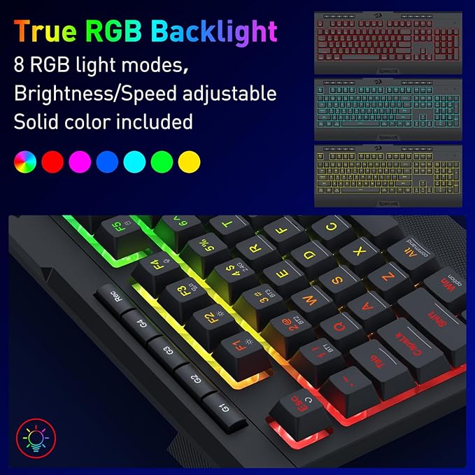 Redragon K525 PRO RGB 3-Mode Wireless Membrane Gaming Keyboard with Multimedia Keys, Linear Mechanical-Feel Switch, 4 Extra On-Board Macro Keys, Dedicated Media Control, Ergonomic Wrist Rest