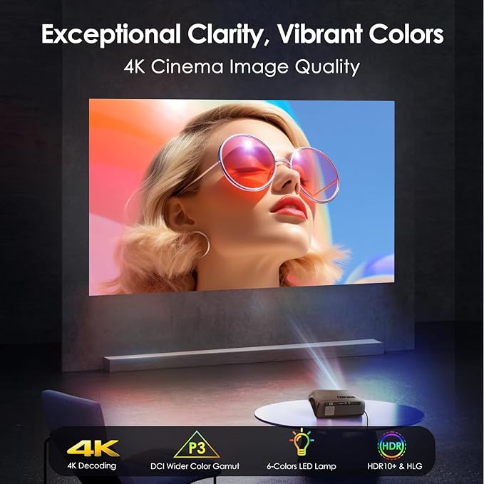 Ultra HD Projector 4K with WIFI6 and Bluetooth,1580 ANSI Lumen High Brightness Daytime Proyector Smart Android TV HDR NFC Casting DSP Stereo HDMI 2.1 ARC for Home Theater Outdoor Movie Gaming Ceiling