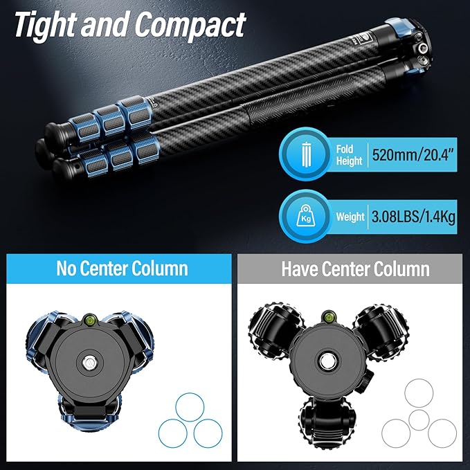 SIRUI AM-324 Professional Camera Tripod, 57” Compact Carbon Fiber Tripod for Mirrorless Camera, DSLR, 4-Section with Max Tube Dia 32mm, Load Up to 39.8lbs/18kg