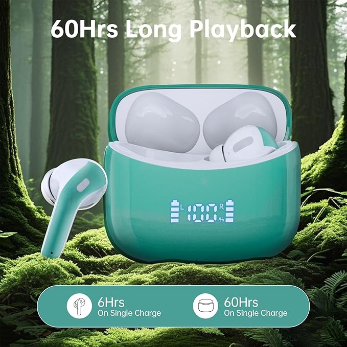 Wireless Earbuds Bluetooth 5.4, 60H Playtime Bluetooth Headphones with Mic, LED Display, IPX7 Waterproof in-Ear Earphones for Sports, Running, Workouts