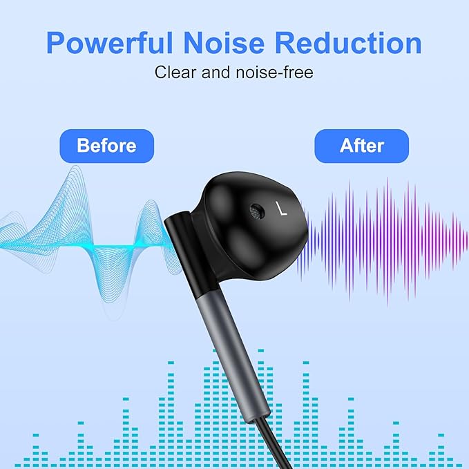 Type C Earbuds Wired Headphones for iPhone 16e 17/16 Pro Max/16 Pro/16 Plus/16/15,USB C Earphones Noise Canceling Earbuds with Mic & Remote for Samsung Galaxy S25 Ultra S24 FE S23 A17 A16 A36,Pixel 10