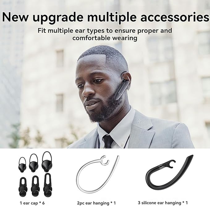 Bluetooth Headphones, Wireless Bluetooth Headphones with ENC Call Noise Cancellation, 30 Hours Talk Time 200 Hours Standby Time, LED Power Display, for Truck/Driver/Business, Universal Smartphone