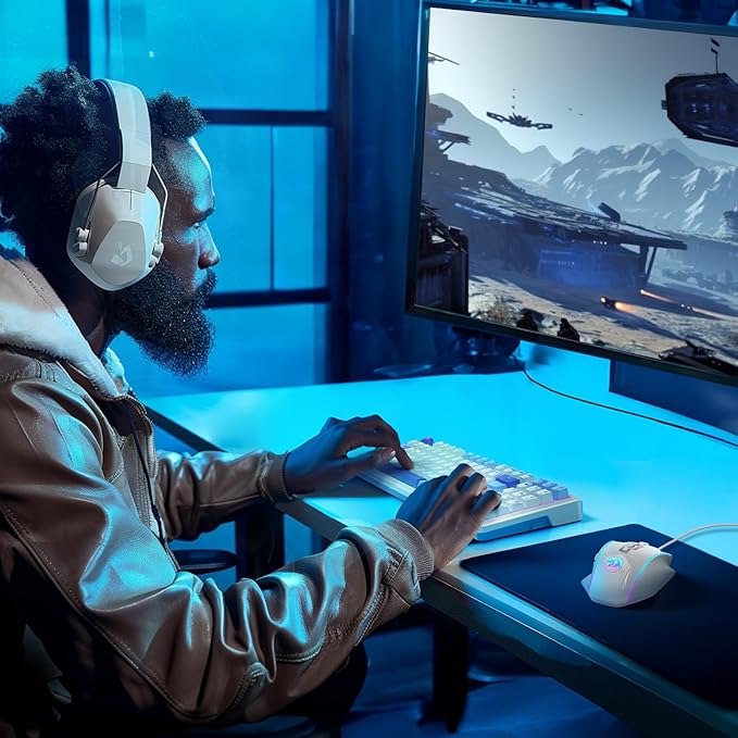 Redragon Gaming Mouse, MMO Gaming Mouse UP 12400 DPI, 19 Macro Programmable Buttons, RGB Mouse with 12 Side Buttons, 8 * 2.4g Weight Tuning for PC Laptop MOBA FPS, White