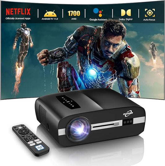 1700ANSI Daytime Projector 4K HDR Home Theater, Smart Daylight Movie Gaming TV Projectors with WiFi 6, Bluetooth, NETFLIX, Apps, ToF Auto Focus, Shorter Throw, HDMI ARC,for Bedroom Indoor Bright Room