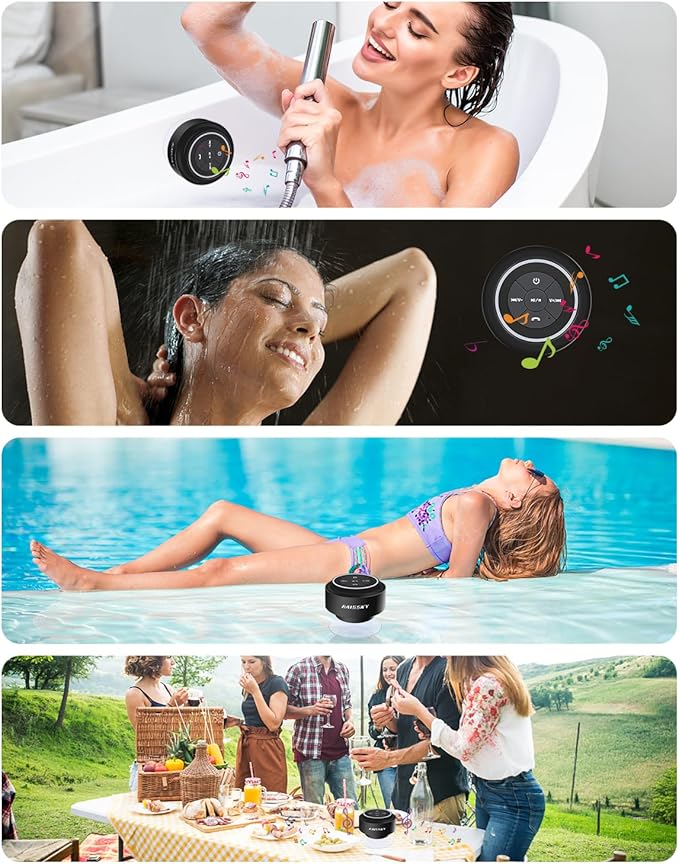 Shower Speaker Bluetooth Waterproof, Portable Wireless Waterproof Speaker for Pool, Floating IP67 Bathroom Speakers with Suction Cup for Camping Beach Party, Electronic Gifts, Hands-Free