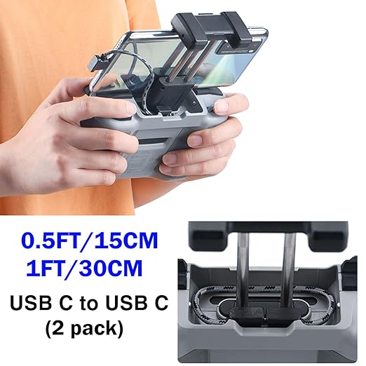 1FT+ 0.5FT(2 pack) USB C to USB C Remote Controller Cable for IPhone 17/16/16e/15 Pro Max, DJI Mavic 3/4 Pro/Air 2/2S, Mini 2/3/4/5 Pro,RC-N1,RC Pro to Tablet Cable 90 Degree Data OTG Cord Accessories