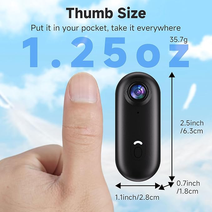 4K Thumb Mini Action Camera – Waterproof Vlogging Camera with Clip Mount and WiFi, Underwater Body Camera for Biking, Hiking, Helmet POV – Video Camera with 64GB Card
