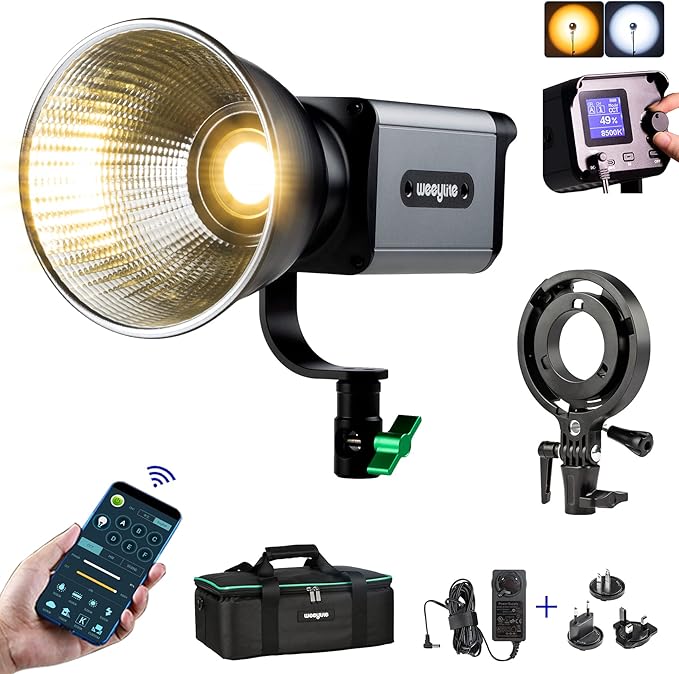 Weeylite Ninja 200 60W LED Video Light, Bi-Color 2800-8500K LED Continuous Lighting with CRI 95+ 15400lux@1m, App Control and Bowens Mount Adapter for Portrait Wedding Outdoor Shooting YouTube Videos