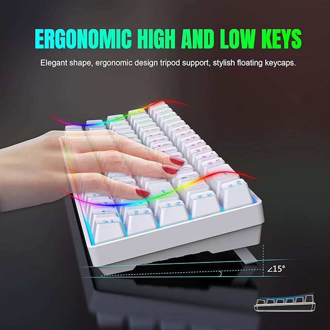 Snpurdiri 60% Wireless Gaming Keyboard and Mouse Combo,LED Backlit Rechargeable 2000mAh Battery,Mini Mechanical Feel Anti-ghosting Keyboard +Popular RGB Gaming Mice for PC Gamer (White)