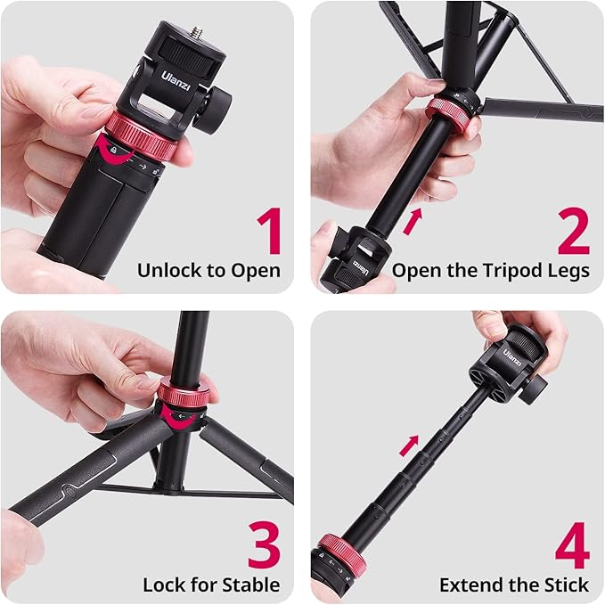 ULANZI MT-71 Tripod Selfie Stick & Vlog Handle with Magnetic Quick Release&1/4'' Screw, 59in Extendable Lightweight Tripod Stand (7-Section) for DJI Pocket 3/Insta360 X5 X4 X3 Series