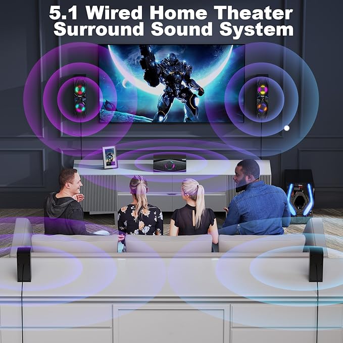 Bobtot Surround Sound Systems Home Theater System - 1200 Watts Peak Power 10" Subwoofer 5.1/2.1 Wired Audio Stereo Speakers Strong Bass with HDMI ARC Optical AUX Bluetooth Input