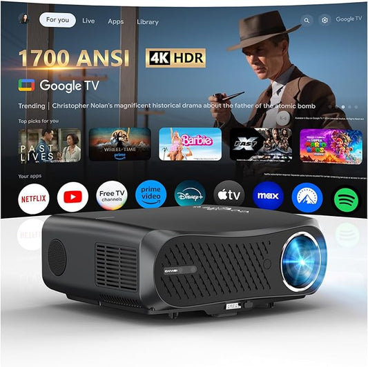 Google TV Projector 4K Ultra HD for Daylight Viewing, 2025 Upgrade 1700 ANSI Daytime Smart Home Theater Proyector with HDR, Dolby 2×30W Speakers NFC HDMI ARC WiFi6 Bluetooth5.4 for Indoor Movie Gaming