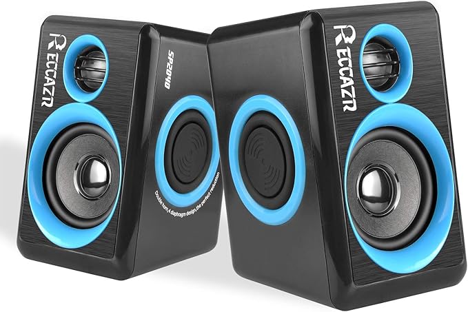 RECCAZR SP2040 Surround Computer Speakers with Deep Bass USB Wired Powered Multimedia Speaker for PC/Laptops/Smart Phone Built-in 4 Loudspeaker Diaphragm(Blue)