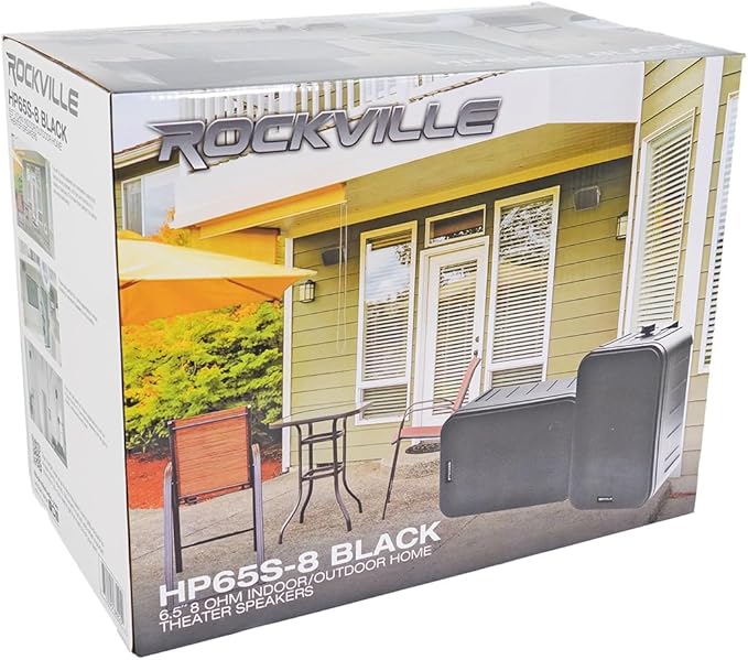 Rockville HP65S-8 Black 6.5" 500W Indoor/Outdoor Waterproof Speakers 8-Ohm with Swivel Mounts and Rustproof Metal Grilles - for Home, Patio, or Commercial Use