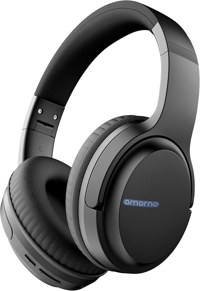 AMORNO Bluetooth Headphones Over Ear, 68 Hours Playtime Wireless Headphones with Mic, Foldable Adjustable Lightweight HiFi Stereo Headset for Cellphone/PC/Work/Travel/Home/Office (Black)