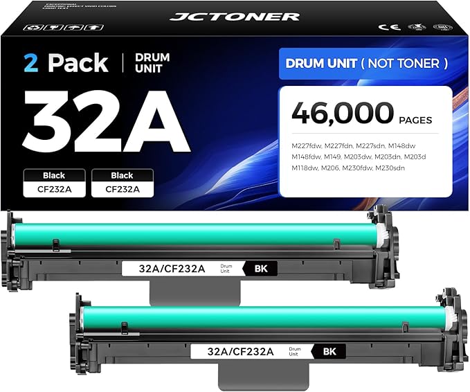 32A CF232A Drum Unit Not Toner 2-Pack Black Replacement for HP 32A CF232A Imaging Drum Compatible for HP LaserJet Pro MFP M227fdw M227fdn M227sdn M203dw M203dn M203d M118dw M148dw M148fdw M149 Printer