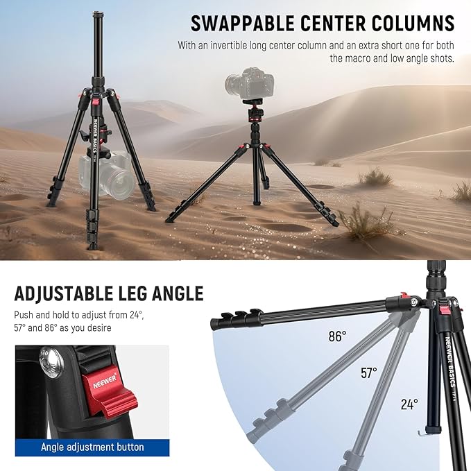 NEEWER Basics Travel Tripod for Camera, 72" Compact Lightweight Portable DSLR Stand, Ball Head, Arca Type QR Plate, Cell Phone Holder Compatible with iPhone Video Recording, Max Load 13.2 lbs, TP14