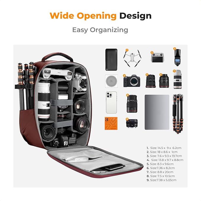K&F Concept Camera Backpack,Hardshell Photography DSLR Camera Bag with 15-15.6 Inch Laptop Compartment Waterproof Hard Shell Camera Case Compatible with Canon/Nikon/Sony/DJI Mavic Drone