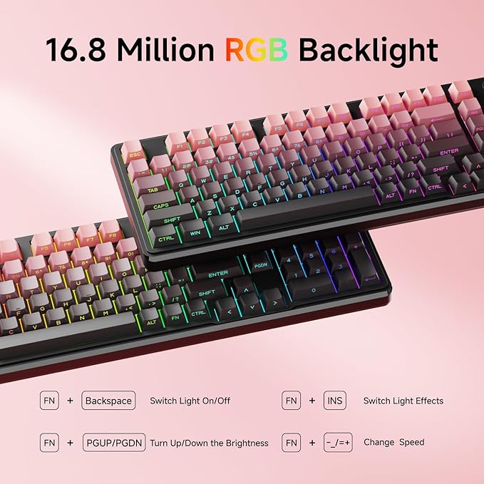 V102 Wired Keyboard, 98 Keys Creamy Gaming Keyboard with Number Pad, Display Screen & Media Knob RGB Silent Wired Cute Computer Keyboard for Laptop PC Gamer-Black Pink