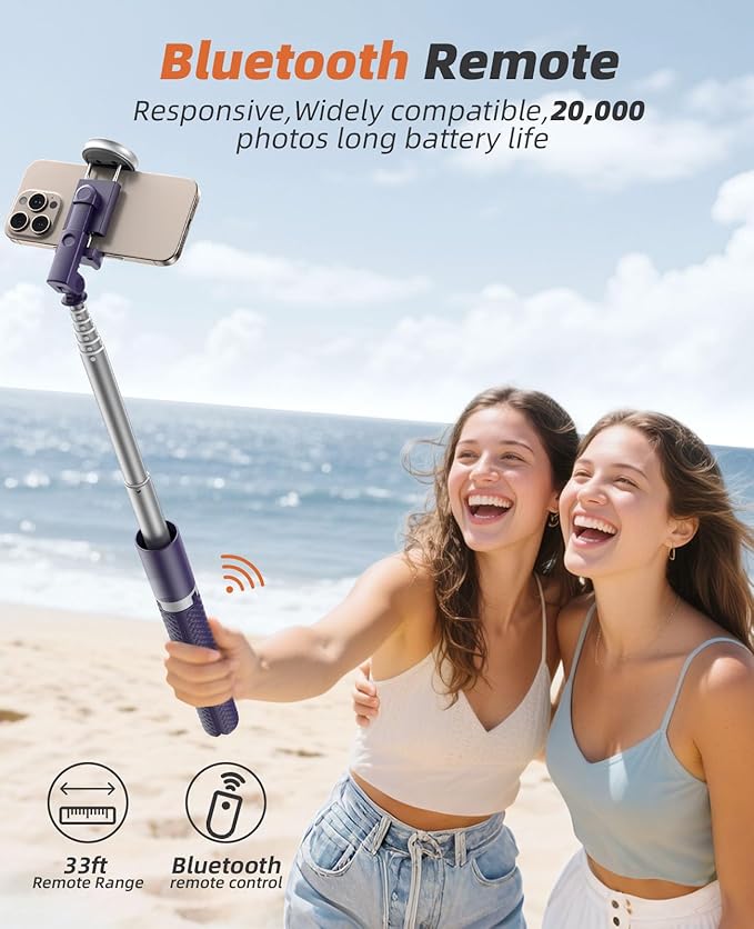 62" Phone Tripod & Selfie Stick, Tripod for iPhone with Remote, All-in-1 Cell Phone Stand, Portable, Extendable Stand for Selfies Video Recording Vlog, Compatible with iPhone Android (Purple)