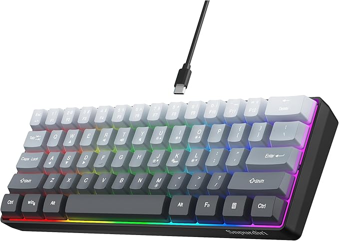 Snpurdiri 60% Wired Gaming Keyboard, 61 Keys RGB Backlit Ultra-Compact Small Gaming Keyboard, for PC/Mac Gamer, Typist, Travel, Easy to Carry on Business Trip (Grey-Black)