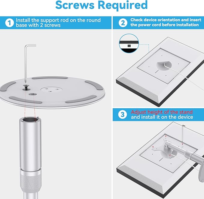 Almoz Riser Stand for Echo Show 21, Show 15 (All Generations), Adjustable Height with Swivel and Tilt, Aluminum Holder Stand for Show 21, Sturdy Non-Slip Base, Easy Screw Assembly (Riser-Silver)