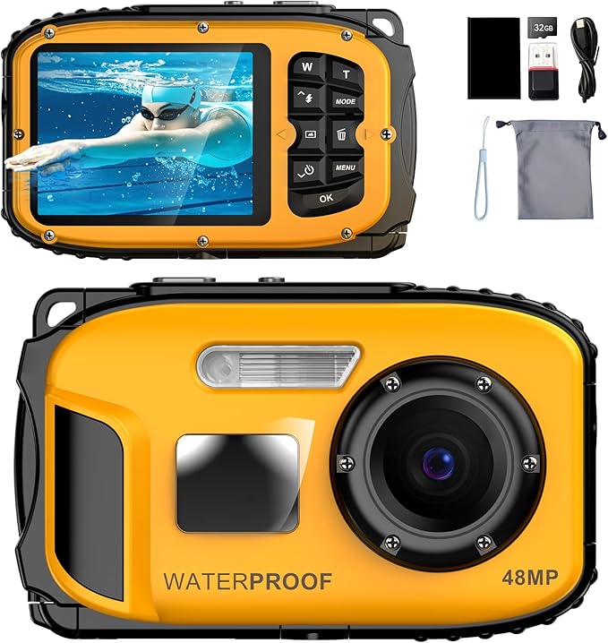 Underwater Floating Digital Camera – 48MP HD Bare-Body Waterproof Camera, No Case Needed for Underwater Fun & Childhood Memories (Yellow)