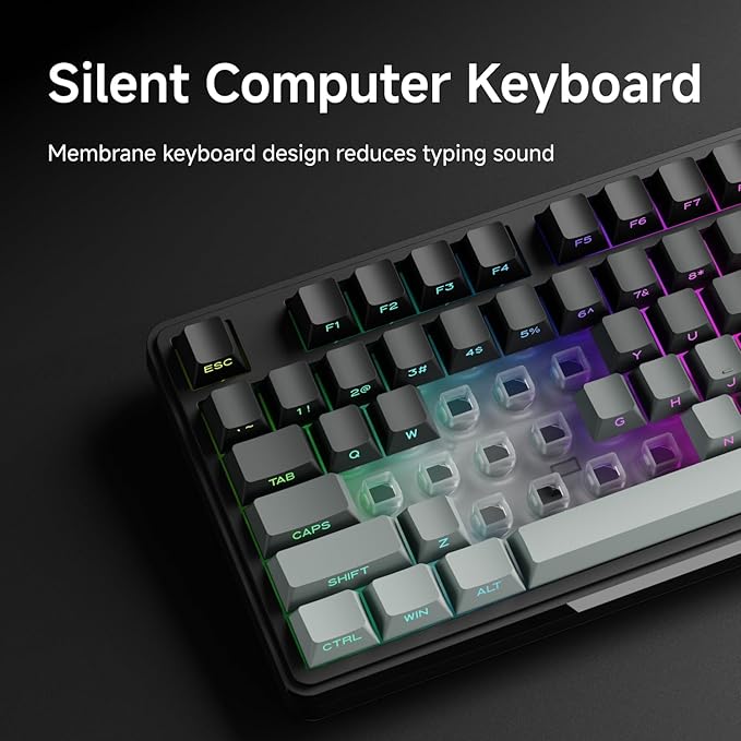 V102 Wired Keyboard, 98 Keys Creamy Gaming Keyboard with Number Pad, Display Screen & Media Knob RGB Silent Wired Cute Computer Keyboard for Laptop PC Gamer-Gradient Black