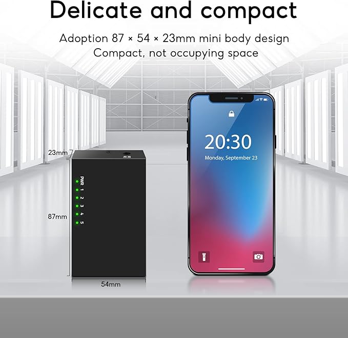 5 Port Gigabit Ethernet Switch|Mini Metal Housing Switch|Plug&Play|Fanless Design| Desktop Ethernet Splitter |Quiet Unmanaged Network Switch