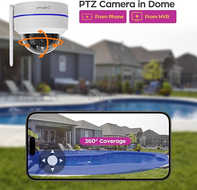 xmartO [AI Tracking Dome CAM] 10CH 2K HD Metal Dome PTZ Wireless Security Camera System, 6*Automatic Tracking, 2-Way Audio and Night Vision Camera, 10CH 4K Long Range WiFi 6 Surveillance DVR NVR Kit
