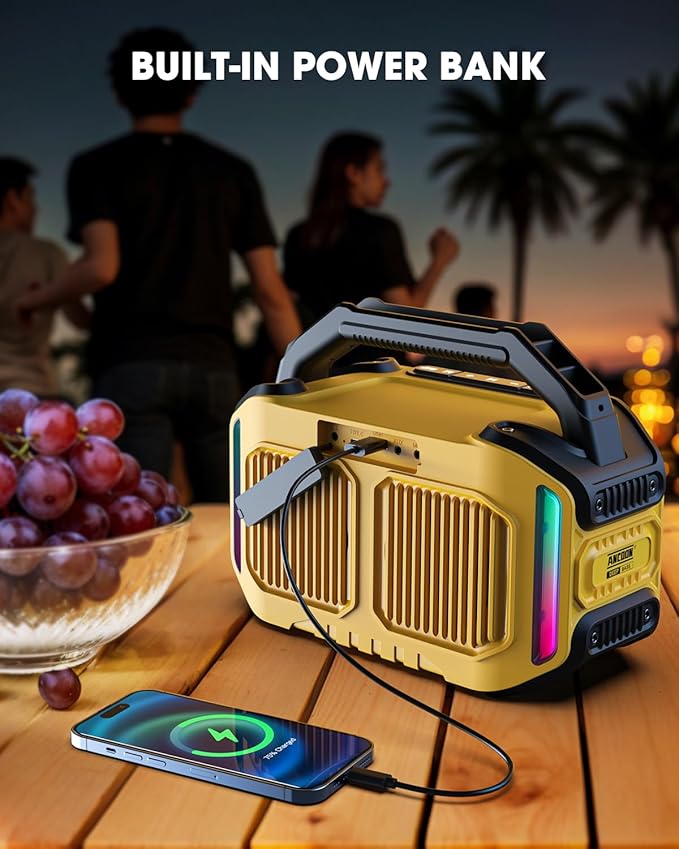 Speakers Bluetooth Wireless: 80W(Peak) Loud Speaker with Bass, 20H Playtime, IPX6 Waterproof, Large Jobsite Speakers for Work, Outdoor, Workshop, Garage, Portable Speaker with TWS (Yellow)