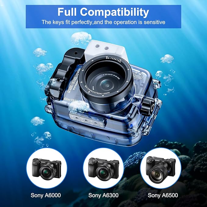 Sea frogs Waterproof Camera Housing Compatible with Sony A6000/A6300/A6500 IPX8 60m/196ft Maximum Diving Depth Underwater Camera Case for Diving, Surfing, Rowing, Skiing