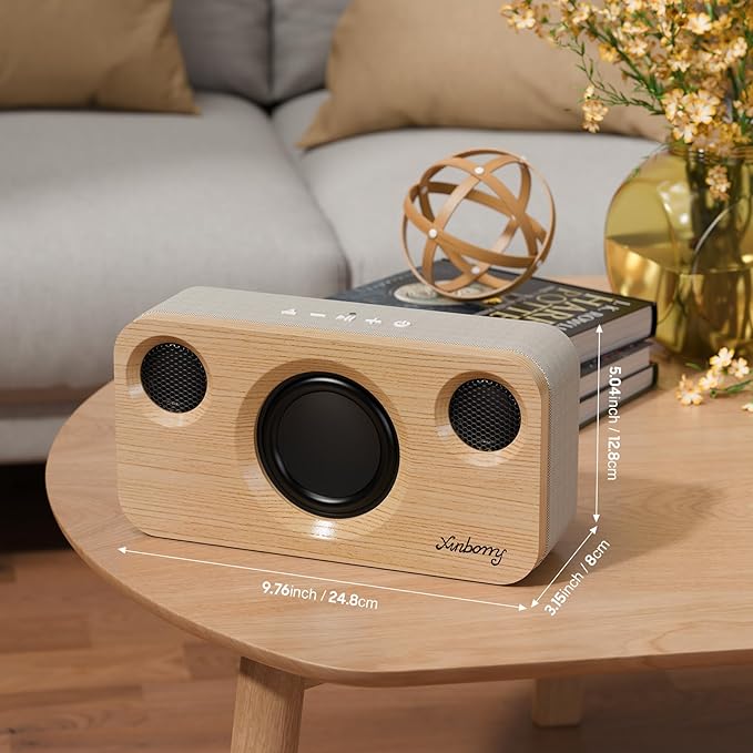 Portable Bluetooth Speaker with Deep Bass, 40W(Peak),Bluetooth 5.3,15-Hour Playtime, AUX, TF Card, 2 Way Stereo Sound Wood Home Audio for Indoor, Party, Outdoor, Camping
