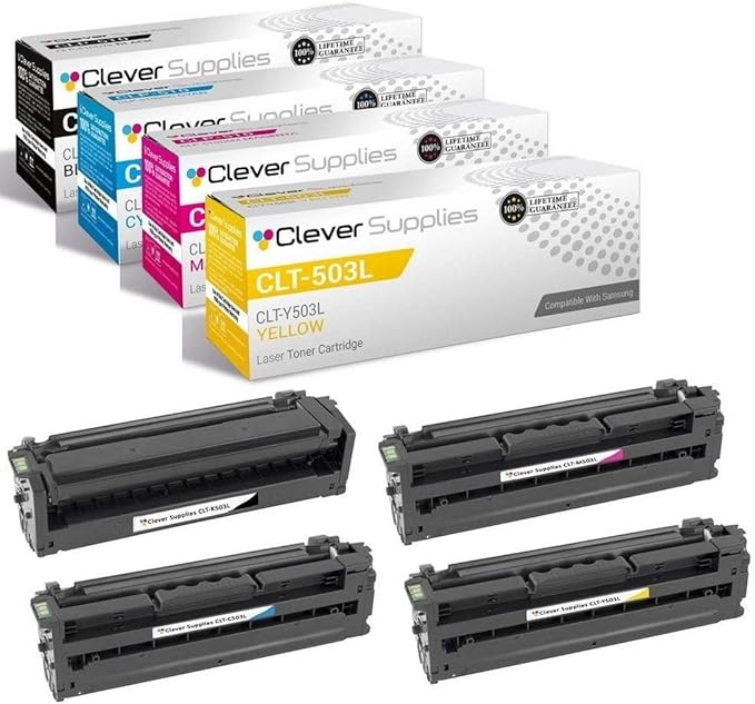 CS Replacement Toner Cartridge Compatible with Samsung CLT-503L CLT-K503L Black CLT-C503L Cyan CLT-M503L Magenta CLT-Y503L Yellow ProXpress C3010DW ProXpress C3060F ProXpress C3060FW 4 Color Set