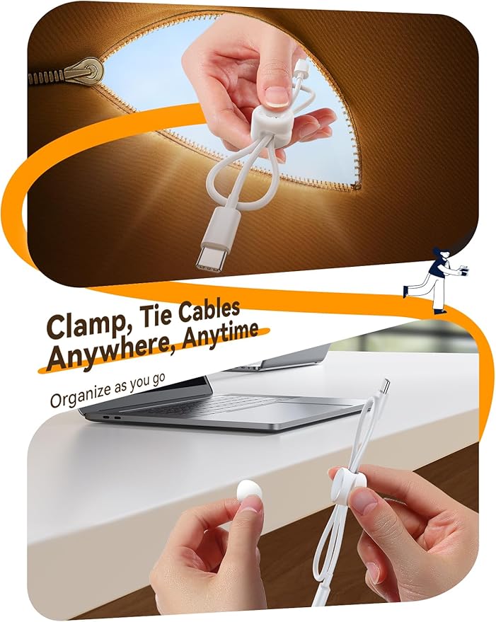 8Pack Cord Organizer JOYROOM Cable Clips [1s Side-Snap Lock] Silicone Cord Holder Cable Management, Adhesive Cord Clips Phone Charger Wire Keeper, Office Workspaces Desk Organization Home Accessories