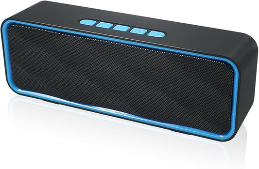 Wireless Bluetooth Speaker with AUX/USB/TF Card Slot, Outdoor Portable Stereo Speaker with HD Audio, Enhanced Bass, Dual-Driver, Handsfree Calling, FM Radio for Travel, Party (Blue)