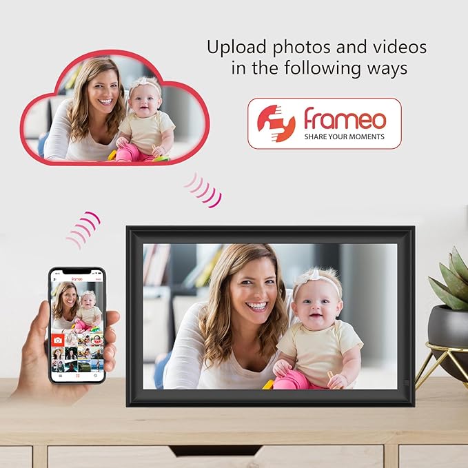 15.6inch FRAMEO Digital Photo Frame with 1920x1080 FHD IPS LCD Touch Screen, Dual-WiFi Share Photos & Videos Via Frameo, Support USB Drive/SD Card Extend Storage, Auto-Rotate, Wall Mountable With VESA