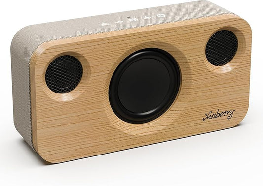 Portable Bluetooth Speaker with Deep Bass, 40W(Peak),Bluetooth 5.3,15-Hour Playtime, AUX, TF Card, 2 Way Stereo Sound Wood Home Audio for Indoor, Party, Outdoor, Camping