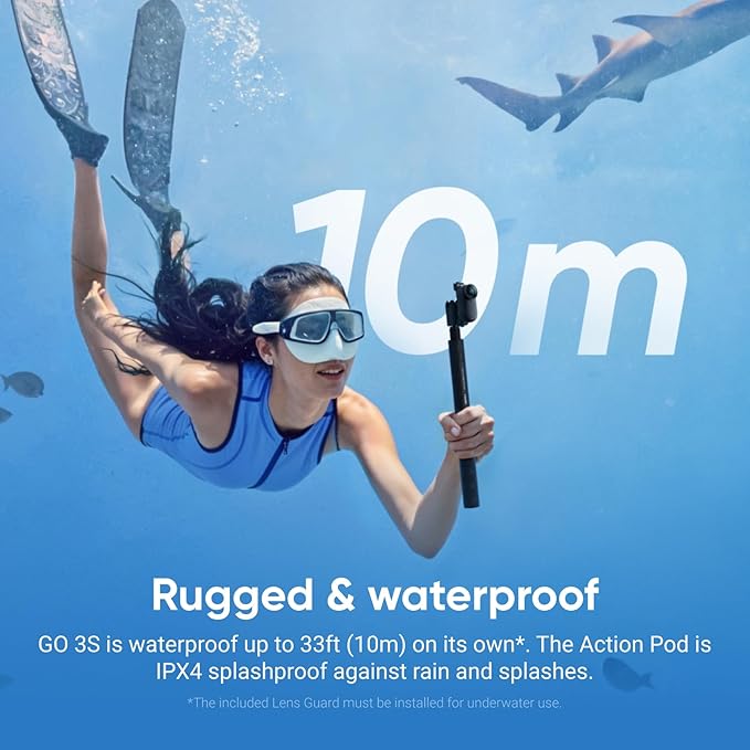 Insta360 GO 3S - 64 GB Black 4K Tiny Portable Vlogging Camera, Hands-Free POVs, Mount Anywhere, 140 Min Battery Life, 10m Waterproof, Pet POV