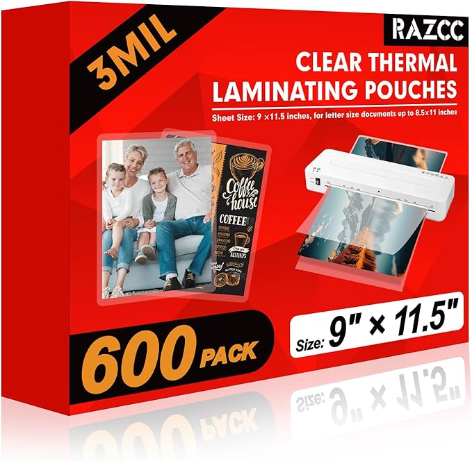 Laminating Sheets, 600 Pack Clear Thermal Laminating Plastic Paper Laminator Sheets, 9 x 11.5-Inch, 3mil, Ideal Office or School Supplies