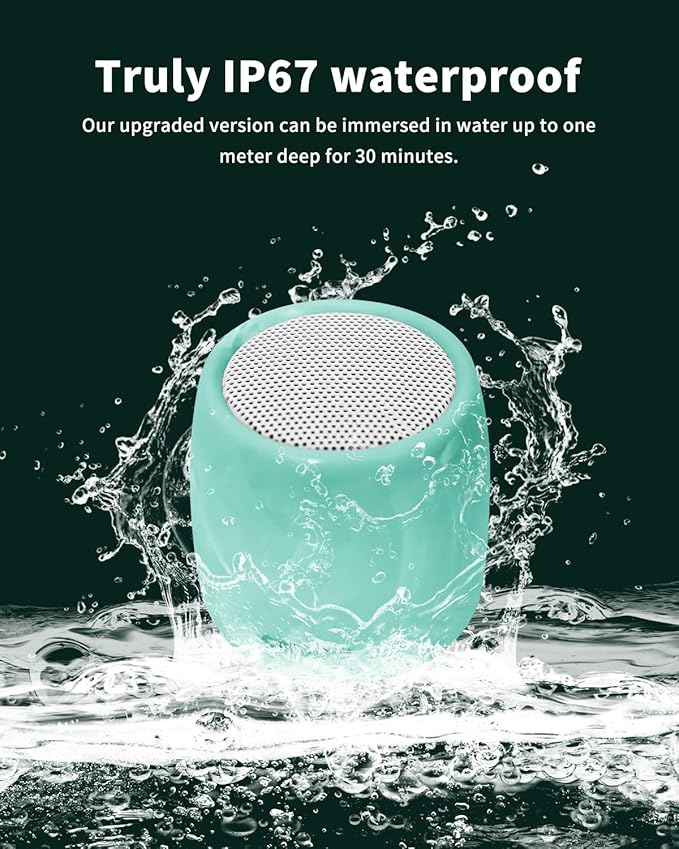 Waterproof Speaker, Small Bluetooth Speaker with Stereo Sound and Robust Bass, Mini Speakers with Hands-Free Call, IPX7 Waterproof, Portable Speakers for Shower, Indoor & Outdoor, Gift for Men, Women