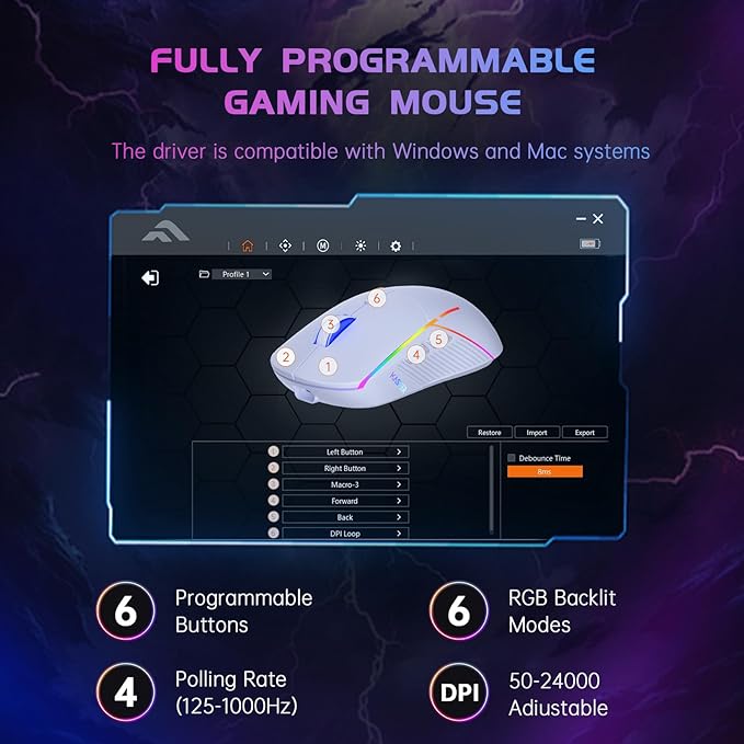 FFJ Wireless Gaming Mouse, 24000 DPI, Tri-Mode 2.4G/USB-C/Bluetooth 5.3 Gaming Mouse Wireless, RGB Programmable Mouse Gamer, 75Hrs Battery Life, Rechargeable Gaming Mice for PC, Mac, PS5, Xbox - White