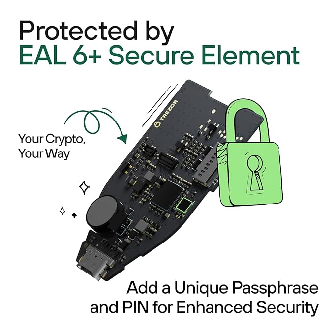 Trezor Safe 5 - Crypto Hardware Wallet with Secure Element & Passphrase, Color Touchscreen and Haptic Feedback, Protect your Bitcoin and Digital Assets (Black Graphite)