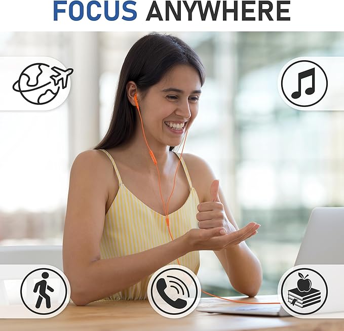 LUDOS FEROX Wired Earbuds in-Ear Headphones, 5 Years Warranty, Earphones with Microphone, Noise Isolation Corded for 3.5mm Jack Ear Buds for iPhone, Samsung, Laptop, Kids, School Students - Orange