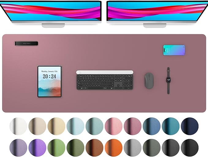 Aothia Leather Desk Pad Protector, Mouse Pad, Office Desk Mat, Non-Slip PU Leather Desk Blotter, Laptop Desk Pad, Waterproof Desk Writing Pad for Office and Home (48"x17", Dark Pink)