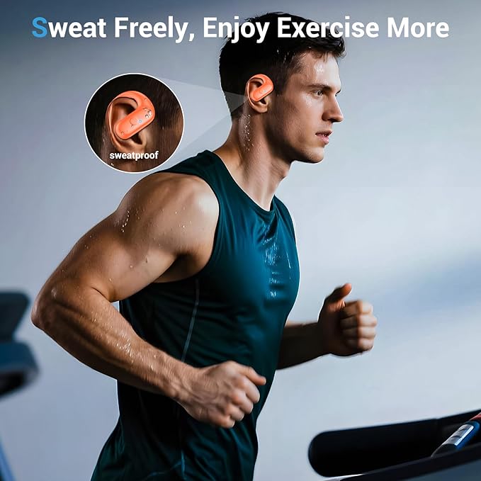 for Wireless Earbuds,Sport Bluetooth 5.4 Headphones,Over Ear Buds with Deep Bass Sound,60H Playtime Clear Calls Earphones Redesigned Comfort Fit with Earhooks for Running,Meeting,Workout-Orange