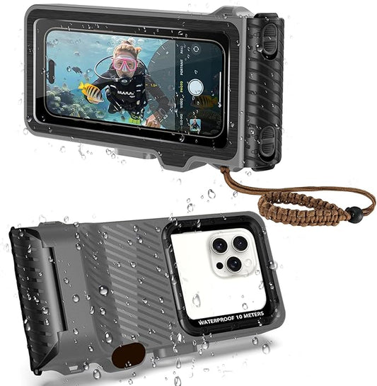 Waterproof Phone Case for Snorkeling & Diving (33ft/10m), IP68 Waterproof Hard Case for Swimming, Universal Underwater Touch Screen Case Compatible with iPhone (Gray, 4th Generation Phone Case)